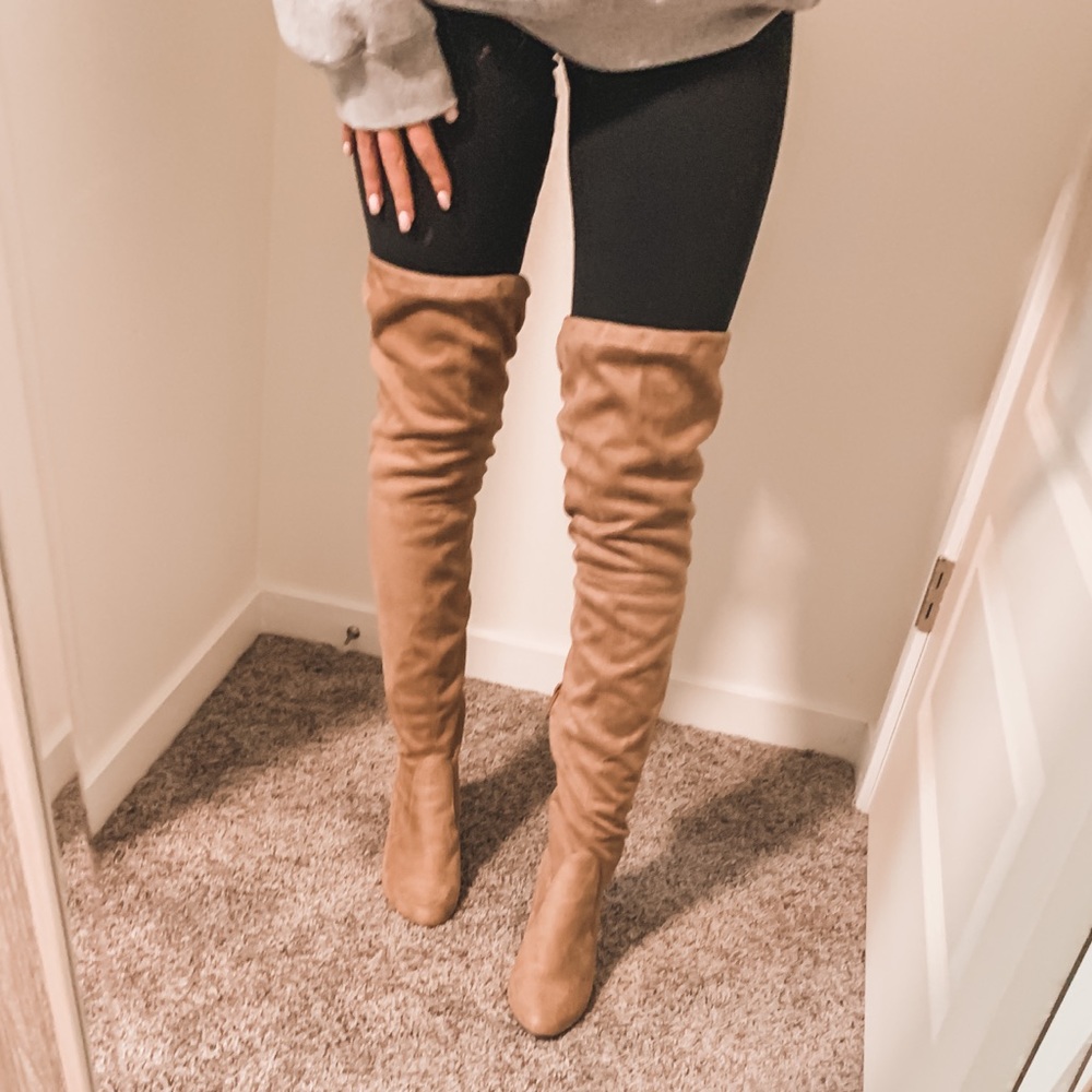 Tan Thigh High Heel Boots